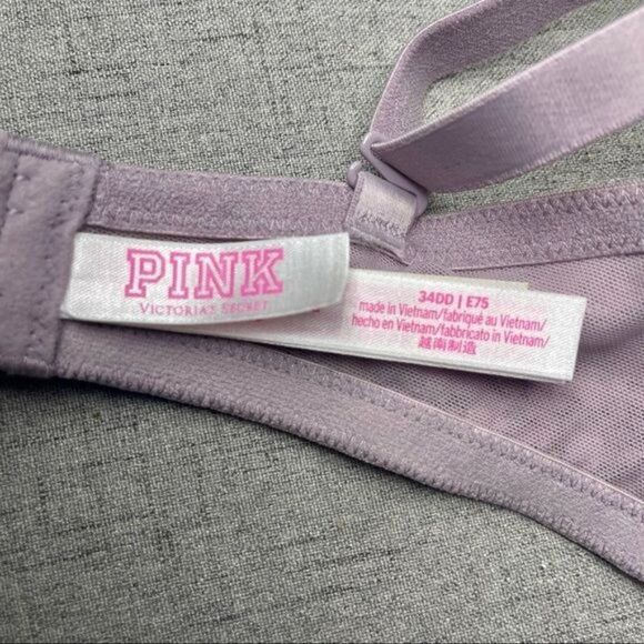 Victoria Secret Pink Wear Everywhere T Shirt Bra Purple & Silver Lace 34DD - Picture 8 of 9